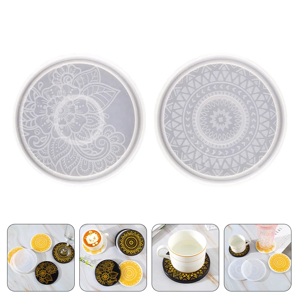 

2 Pcs Cup Mat Casting Mold Coaster Craft DIY Coffee Making Transparent Silica Gel