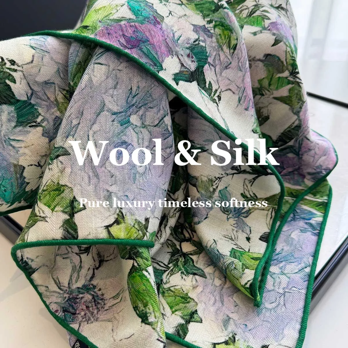 

82% Wool 18% Real Silk Scarf Print Wrap Hijab Shawl Headband Hairband Square Scarves Neck Hair Neckerchief Poncho Headkerchief