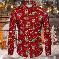 Camisas navideñas de manga larga para hombre, Tops con estampado 3D, ropa informal para fiesta navideña, 6XL, 2023