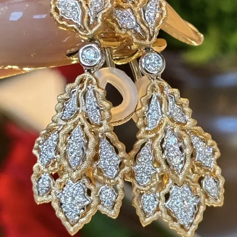 Vintage palace style rhombus crystal Drop earings leaf hollow out High quality exaggerated earrings for women wedding jewelry