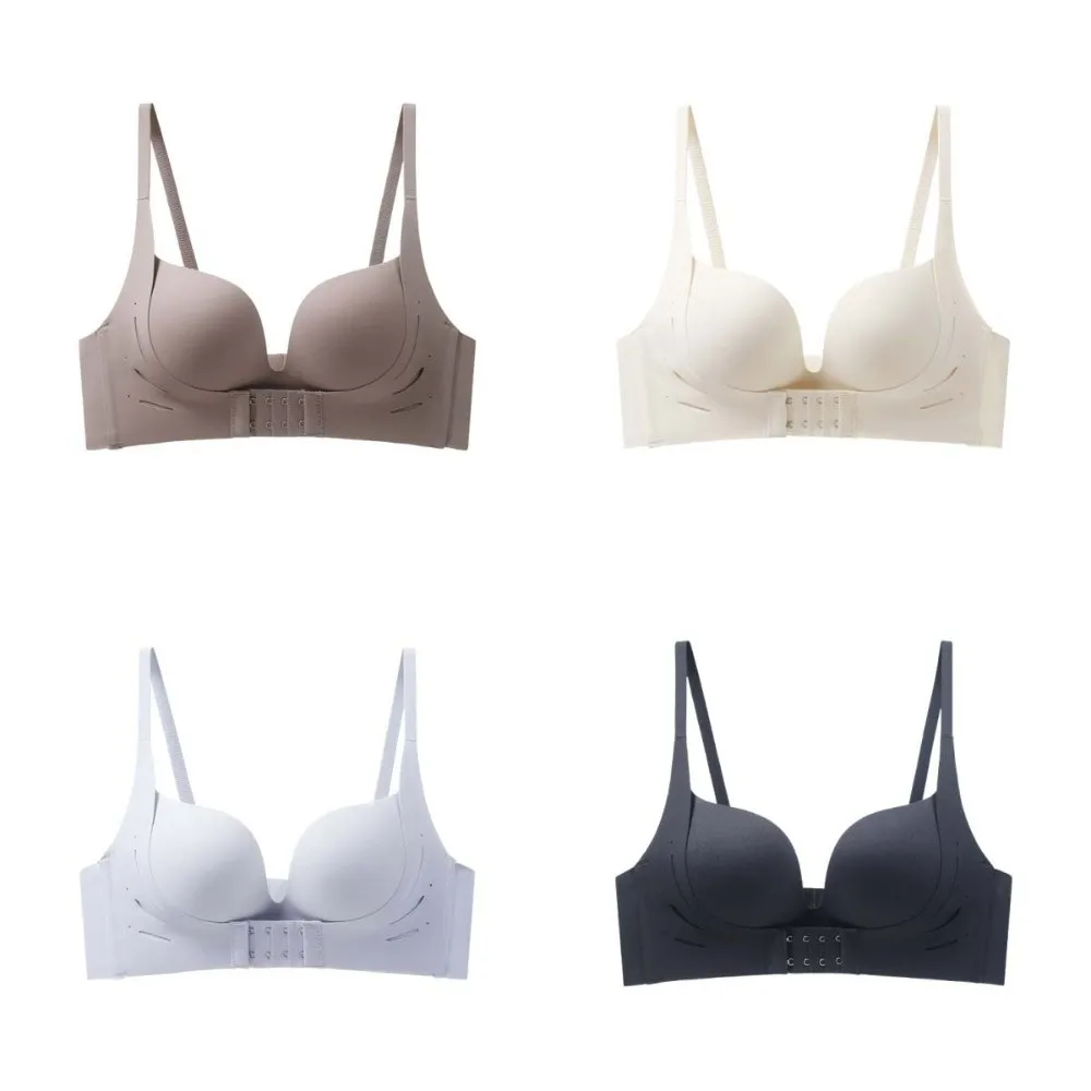 Мягкий сладкий беспроводной бюстгальтер с пряжкой спереди и глубоким V-образным вырезом, противоударный антипровисающий бюстгальтер для женщин, нижнее белье, однотонный бесшовный бюстгальтер, подарки