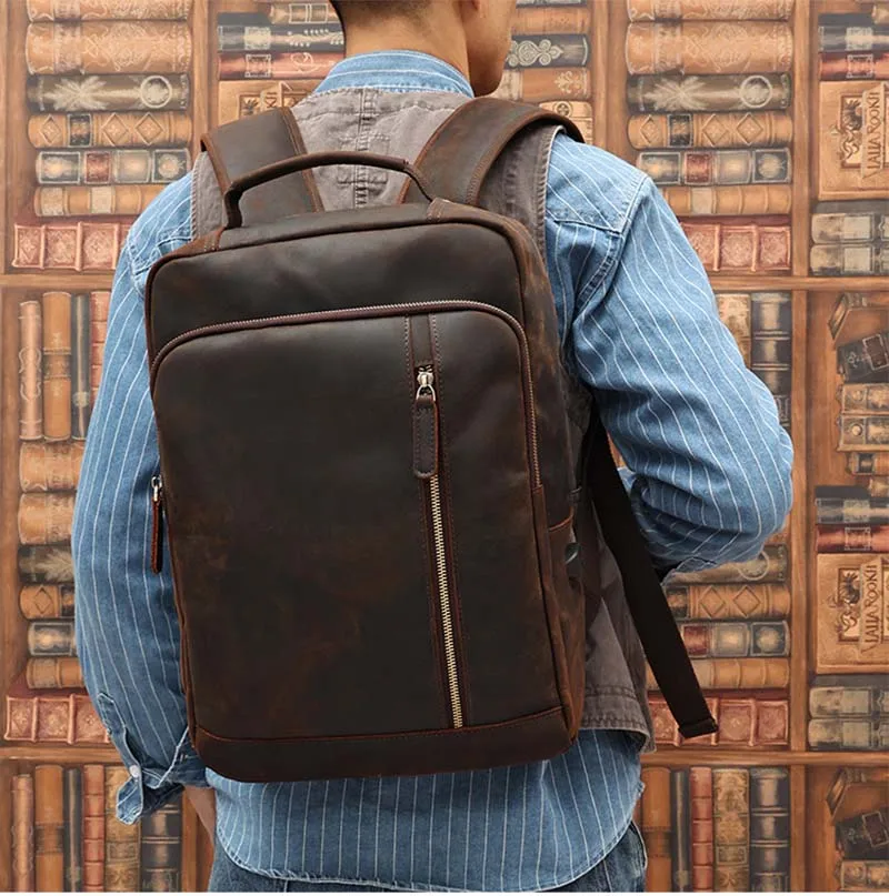 Top layer Genuine Leather Men\'s Backpack Fit 15.6\