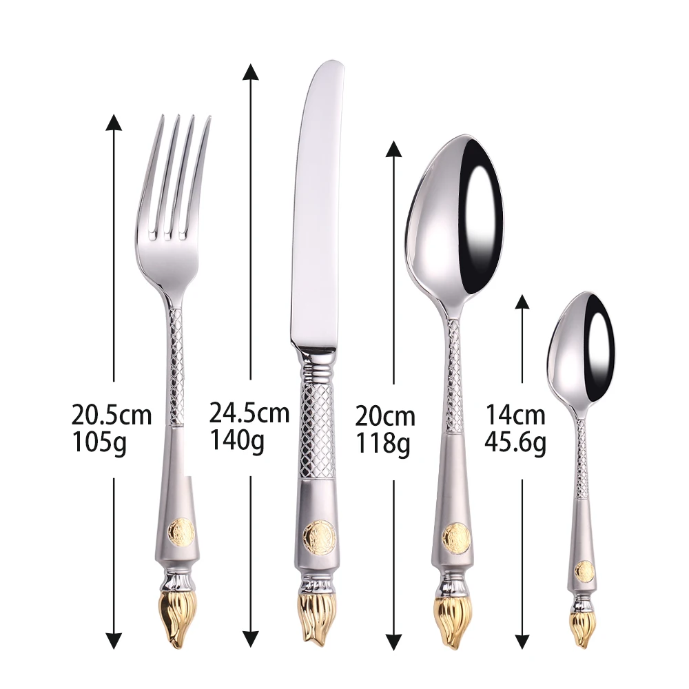 4 Pieces Tableware Set Stainless Steel Dinnerware Luxury Cutlery Vintage Knife Spoon Fork Set Kitchen Utensils Sliver Flatware view 6