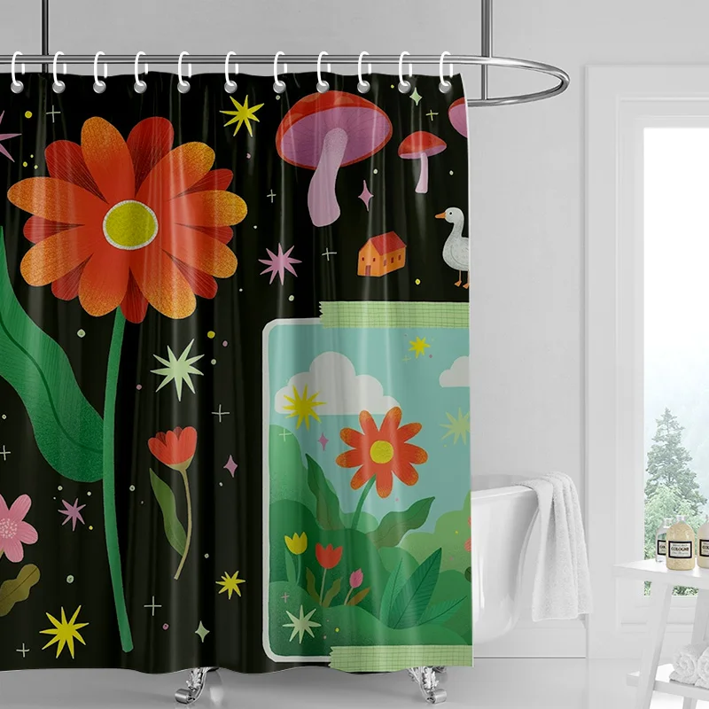 Nordic Simple Style Morandi Shower Curtain Abstract Plant Character Pattern Bathroom Bathtub Dual-Use Shower Curtain
