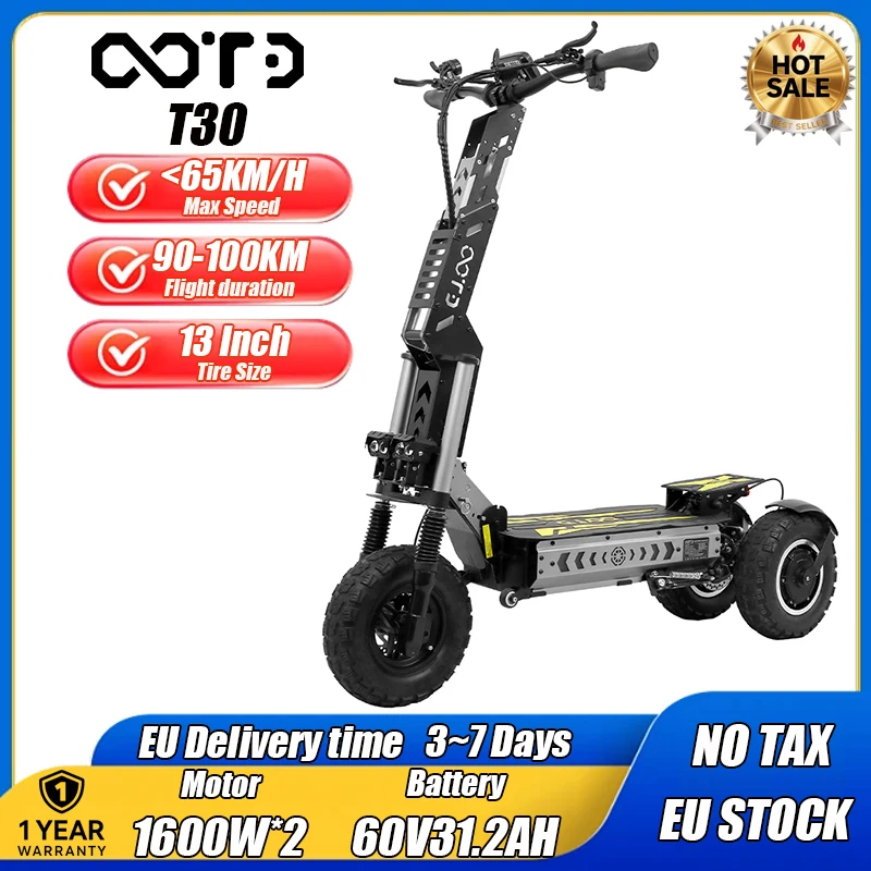 OOTD Dreirädriger Elektroroller T30 Doppelmotor 3200W Spitzenleistung 60V31.2AH Hochleistungs-Lithiumbatterie Hydraulische Bremse NFC- oder Passwort-Start Mit Sitz Ausgestattet mit 3*13 Zoll Reifen