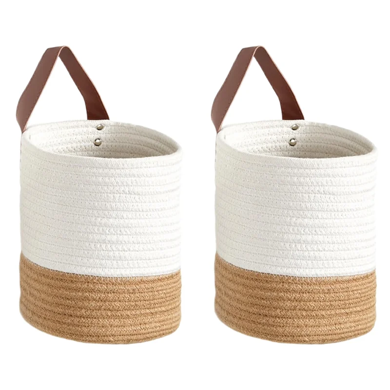 

ABBN-Small Wall Mounted Baskets With Handle- Set Of 2 For Hanging Baskets, Woven Baskets Ideal For Plant For Organizing Storage