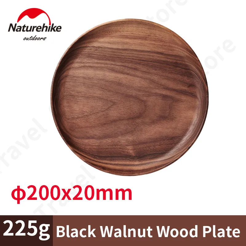 

Naturehike Portable Solid Wood Dish 225g Ultralight Outdoor Tableware Black Walnut Western Food Plate 20cm Fruit Salad Plate