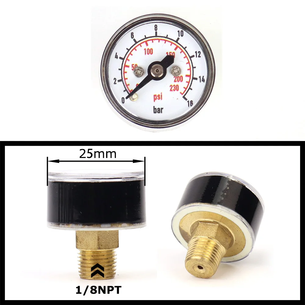 Mini manómetro de aire Micro manómetro, rosca 1/8BSP(G1/8) 1/8NPT M10 M8 | 30PSI 300PSI 5000PSI 6000PSI 350BAR