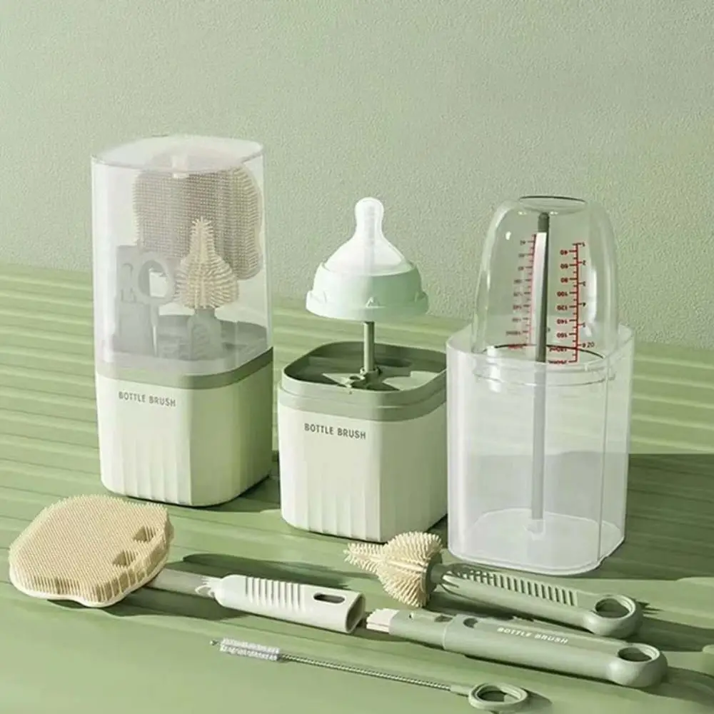 

Multi-functional Bottle Cleaning Brush Set Anti-lost TPR Pacifier Straw Scrubber Storage Box Portable Baby Nipple Brush Kit