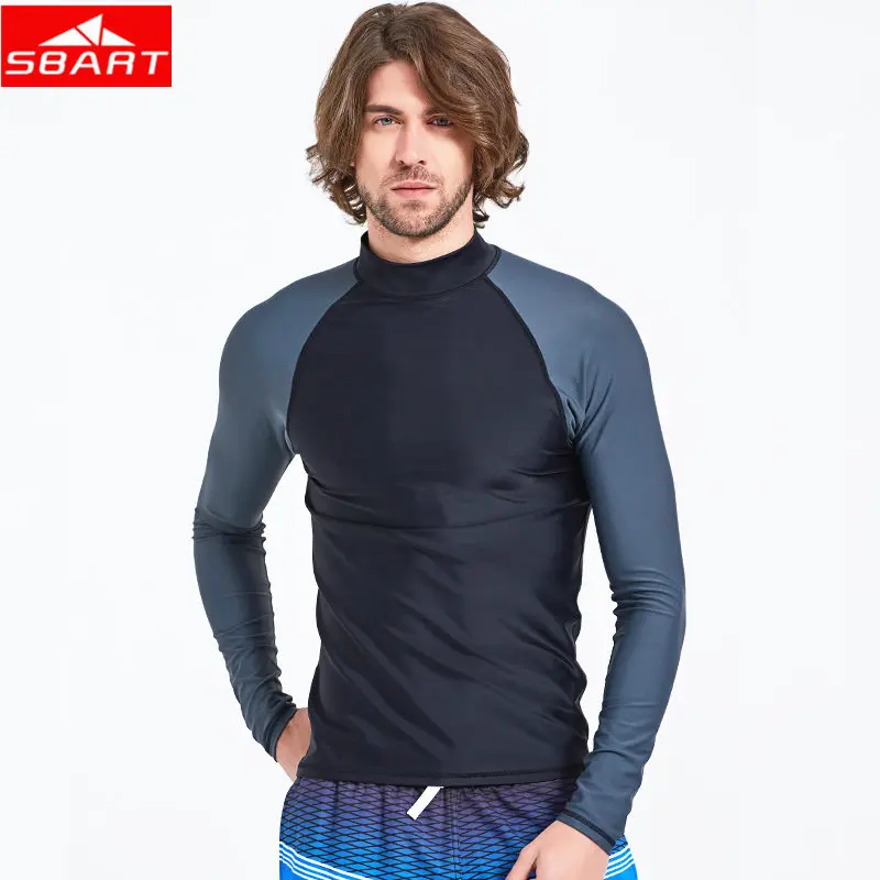 SBART-Long Sleeve Rashguards for Men Lycra Tops for Snorkeling Windsurf Surfing Anti-UV Swim Wetsuit Shirt T-Shirts for Surfing