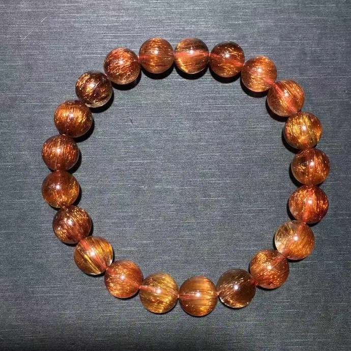 

Natural Copper Rutilated Quartz Bracelet Brazil Rutilated 9.5mm Clear Round Beads Women Men Cat Eye Wealthy AAAAAAA