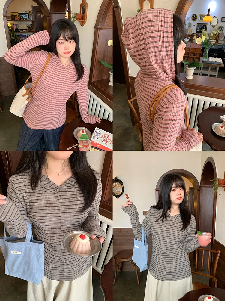 

Slimming Striped Hoodie Knitwear plus Size Women's Casual Sle Galaxy Sp Station T-irt Cotton Polyester Spandex Blend