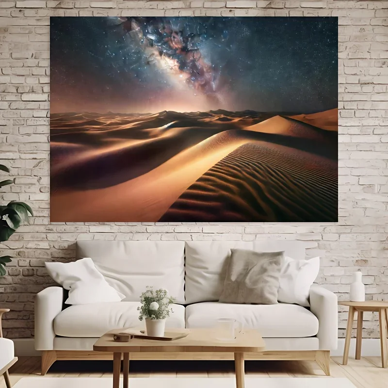 لافتة مسطحة ثنائية الأبعاد مع الصحراء المرصعة بالنجوم و درب التبانة، وخلفية استوديو السماء الليلية الغامضة #1