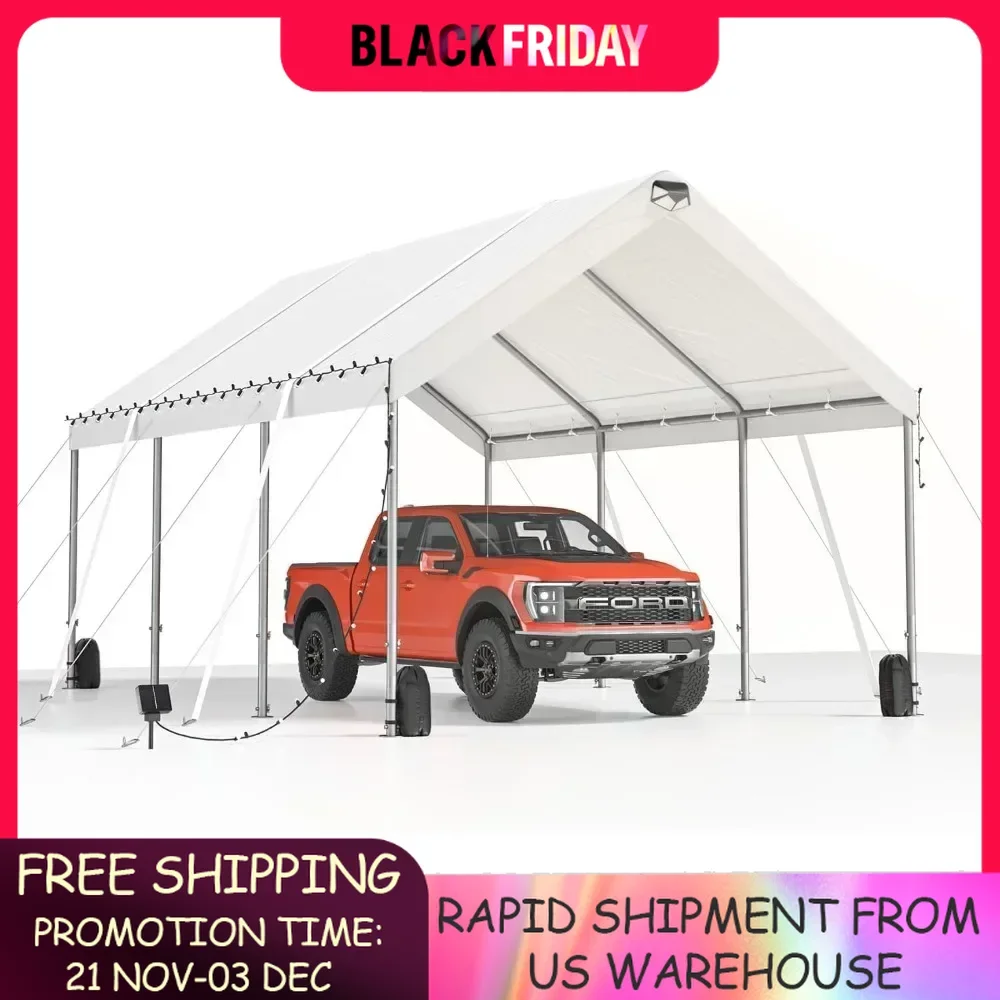 10*20 Heavy Duty Carport Canopy Oversized Portable Car Tent Garage With Peak Height Adjustable From 9.5 Feet to 11 Feet SUV Home