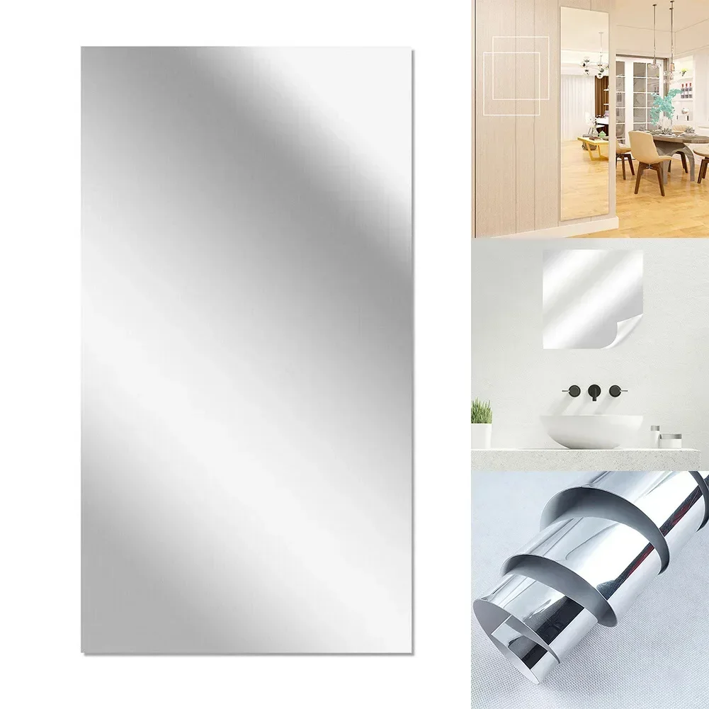 Square Acrylic Mirror Wall Sticker Adhesive Foil Wall Foil Tile Glass Sticker Decorative Shower Makeup Panel 200x60 Cm