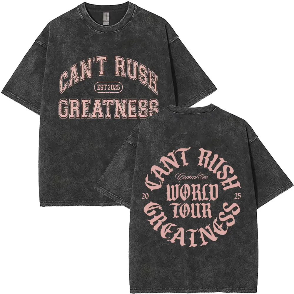 

Washed Vintage Rapper Central Cee CAN'T RUSH GREATNESS World Tour 2025 Graphic T Shirts Men Hip Hop Fashion Oversized T-shirts