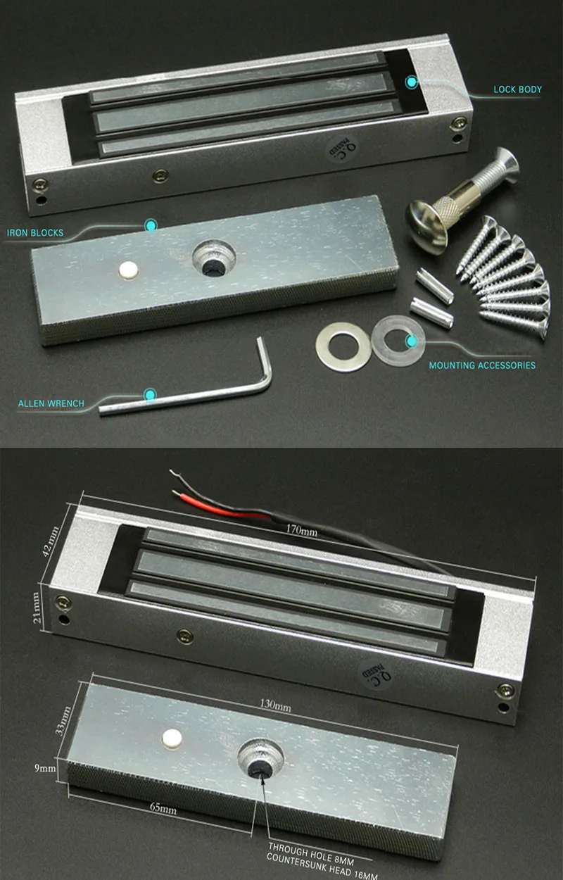 Electromagnetic Lock Kit Single Door 180kg/280kg Capacity with ZL Bracket Fail-Safe Installation for Security Systems