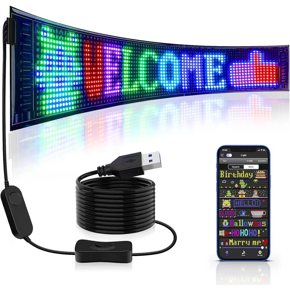 

Scrolling Huge Bright Advertising LED Signs, Flexible USB 5V LED Store Sign Bluetooth App Control Custom Text Pattern Animation