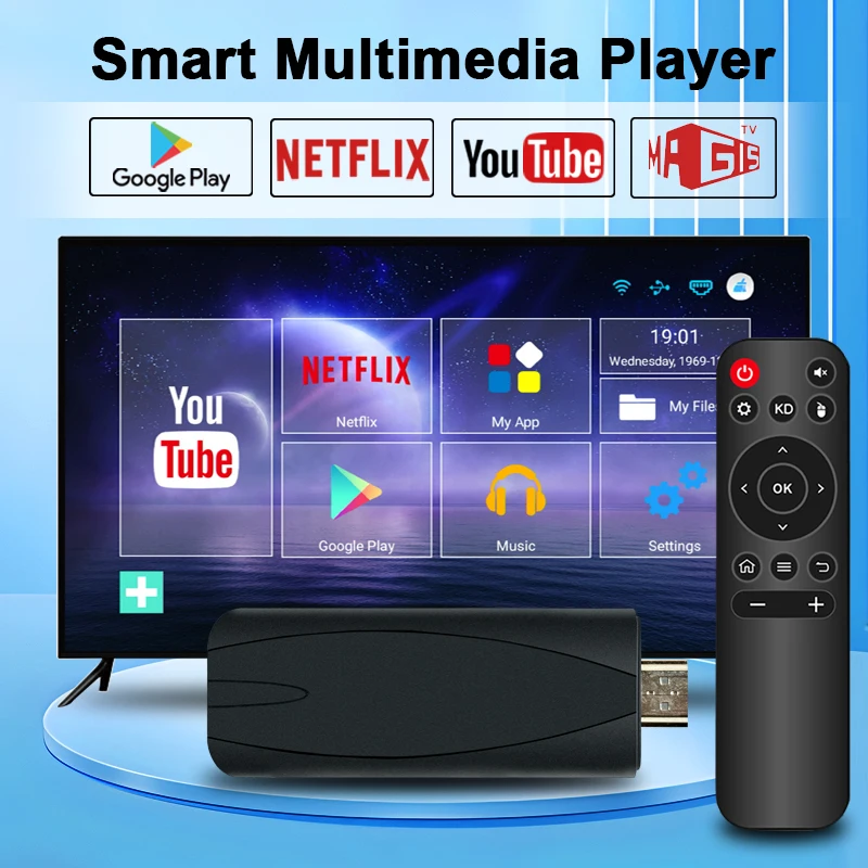 OM TV Stick Smart Android14 TV Stick S905L H.265 1080P HD TV box 2.4G WiFi TV استقبال لمشغل الوسائط Google YouTube Netflix