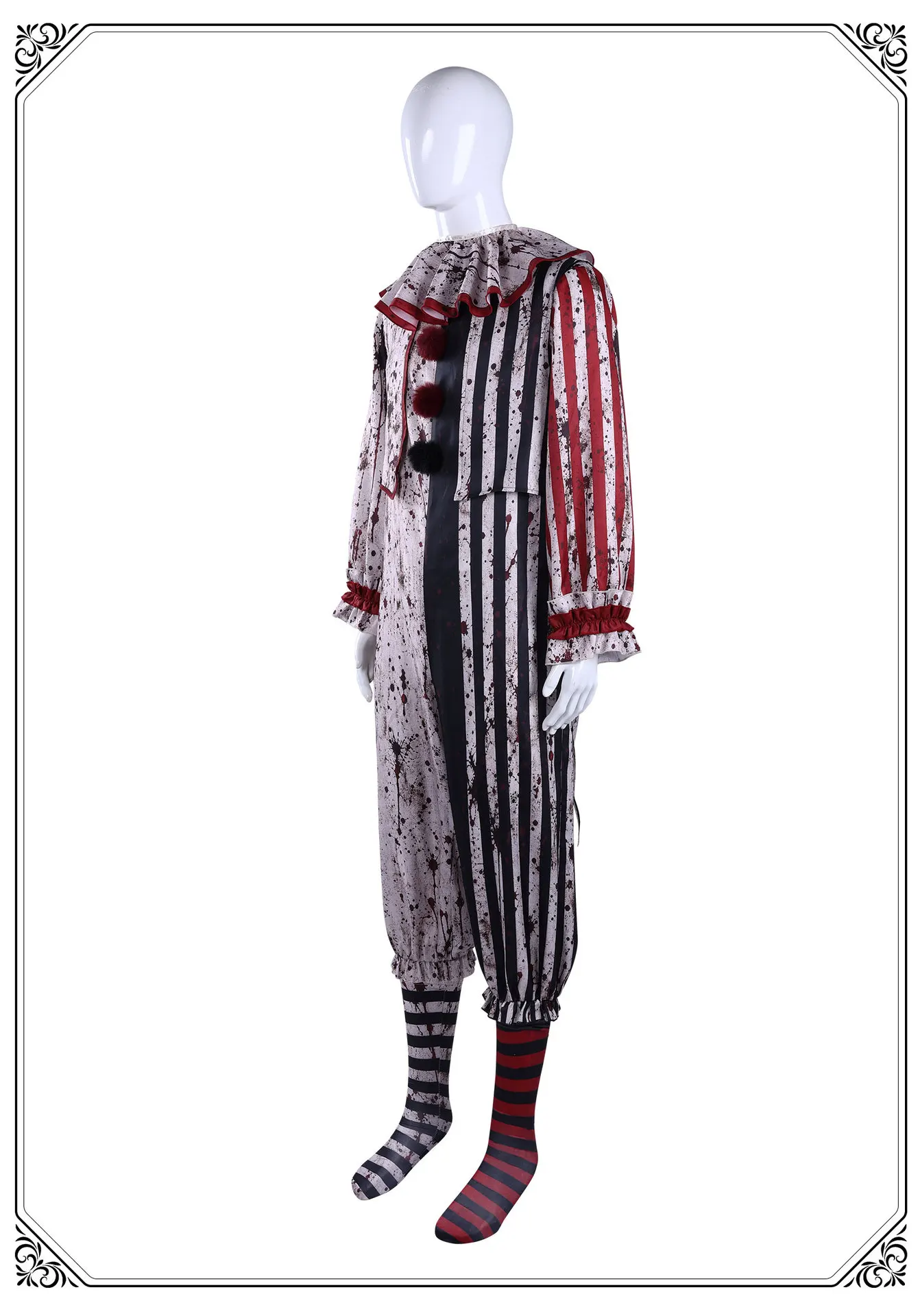 Combinaison Clown Sanglant Femme – Tenue de Cirque Gothique Rayée – photo 6