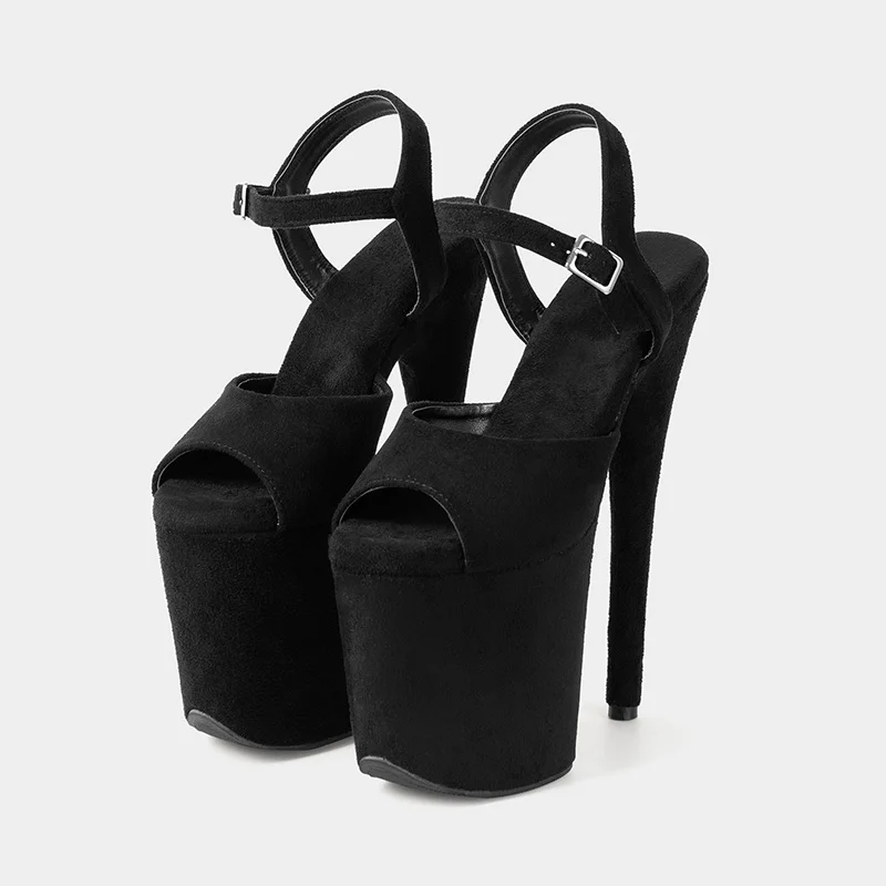 LAIJIANJINXIA New Suede Sexy Pole Dancing Shoes Summer Women Sandals 20CM Thin High Heels Buckle Strap Size 34-46 HSS202304