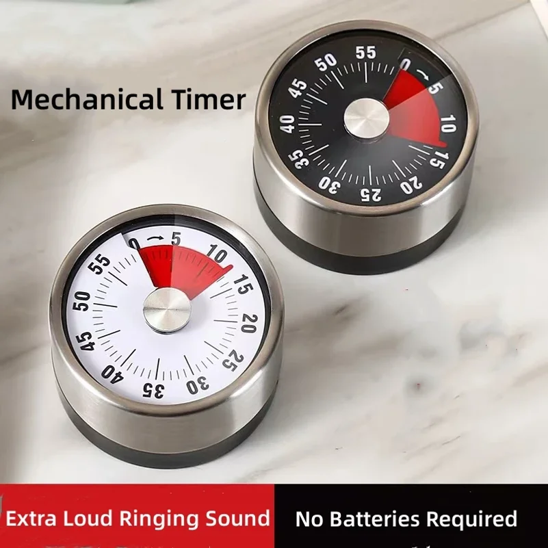Stainless Steel Timer Kitchen Magnet Mechanical Egg Timer Home Baking Cooking Alarm Clock