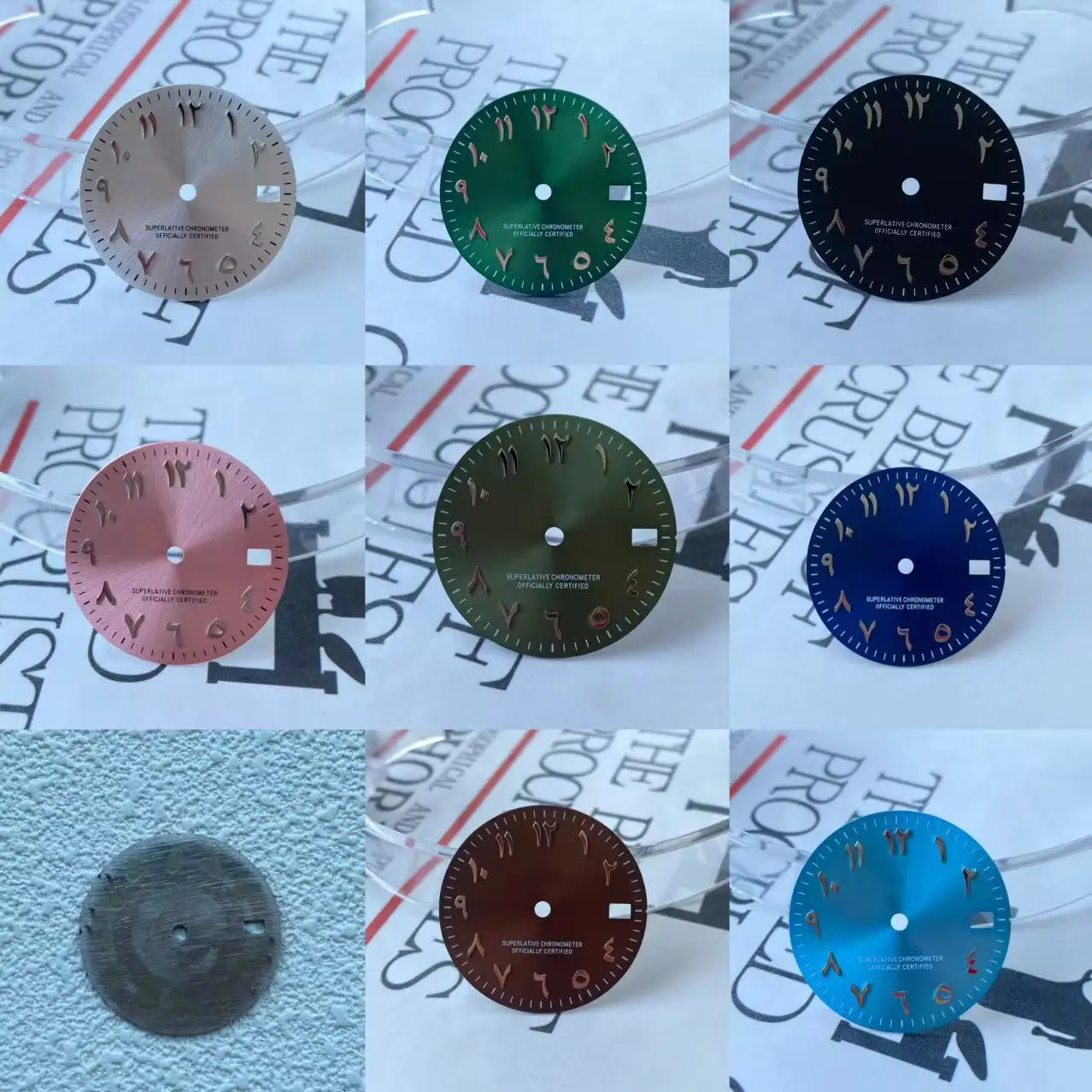 28,5 mm heiß verkauftes grün-blaues arabisches Ziffern-S-Logo-Zifferblatt, kein leuchtendes,