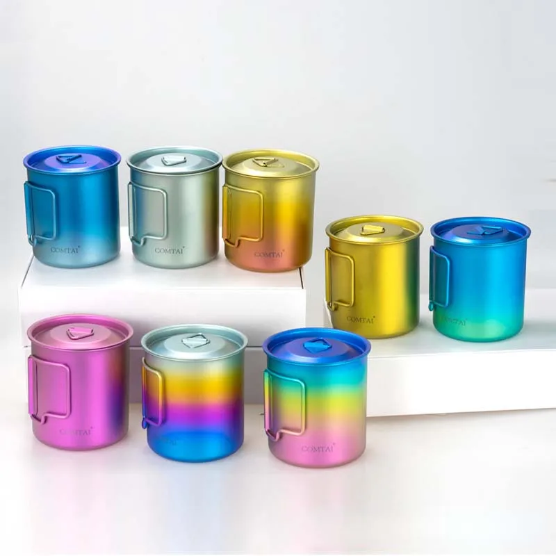 Color Pure Titanium Water Cup Ultra Light Oxidized color Mug Camping Drink Set Rainbow Gift Cup Camping Hike 420ml