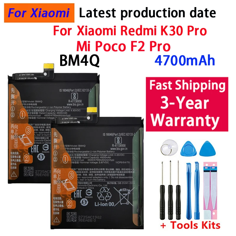 4700 mAh BM4Q Original-Akku für Xiaomi Redmi K30 Pro / Mi Poco F2 Pro Telefonbatterien Schneller Versand + Werkzeuge