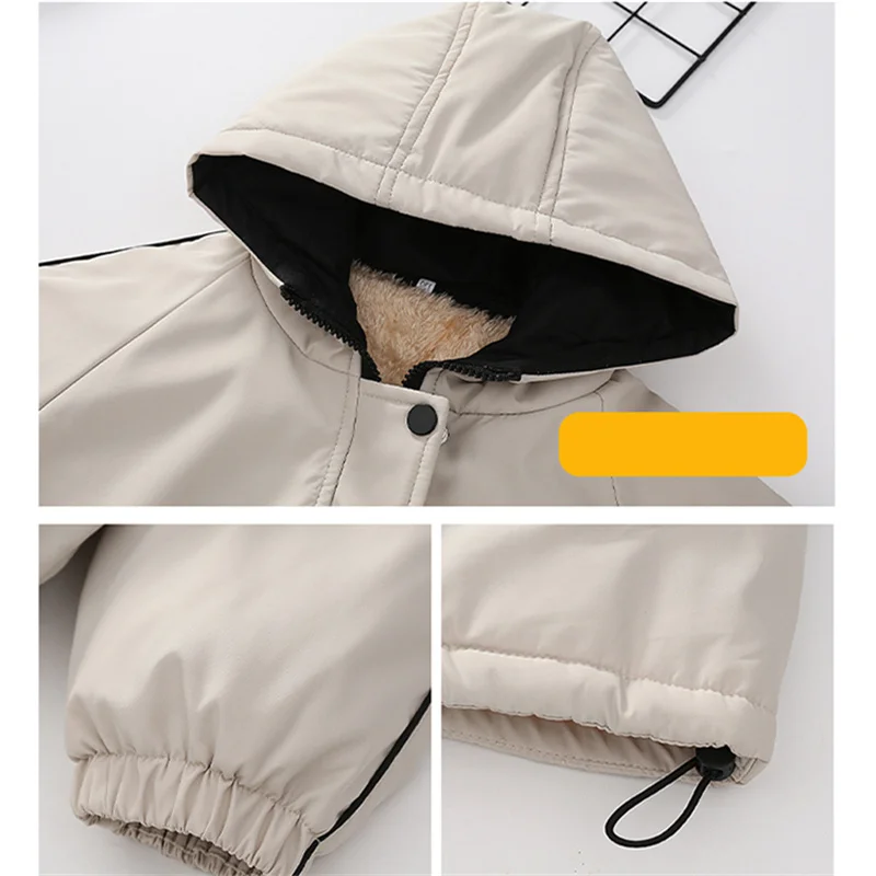 New Girl Autumn Winter Parka Jacket With Hoodies Coat Kids Warm Insulated Hooded Jacket Thermal Overcoat Child Corduroy Outfit