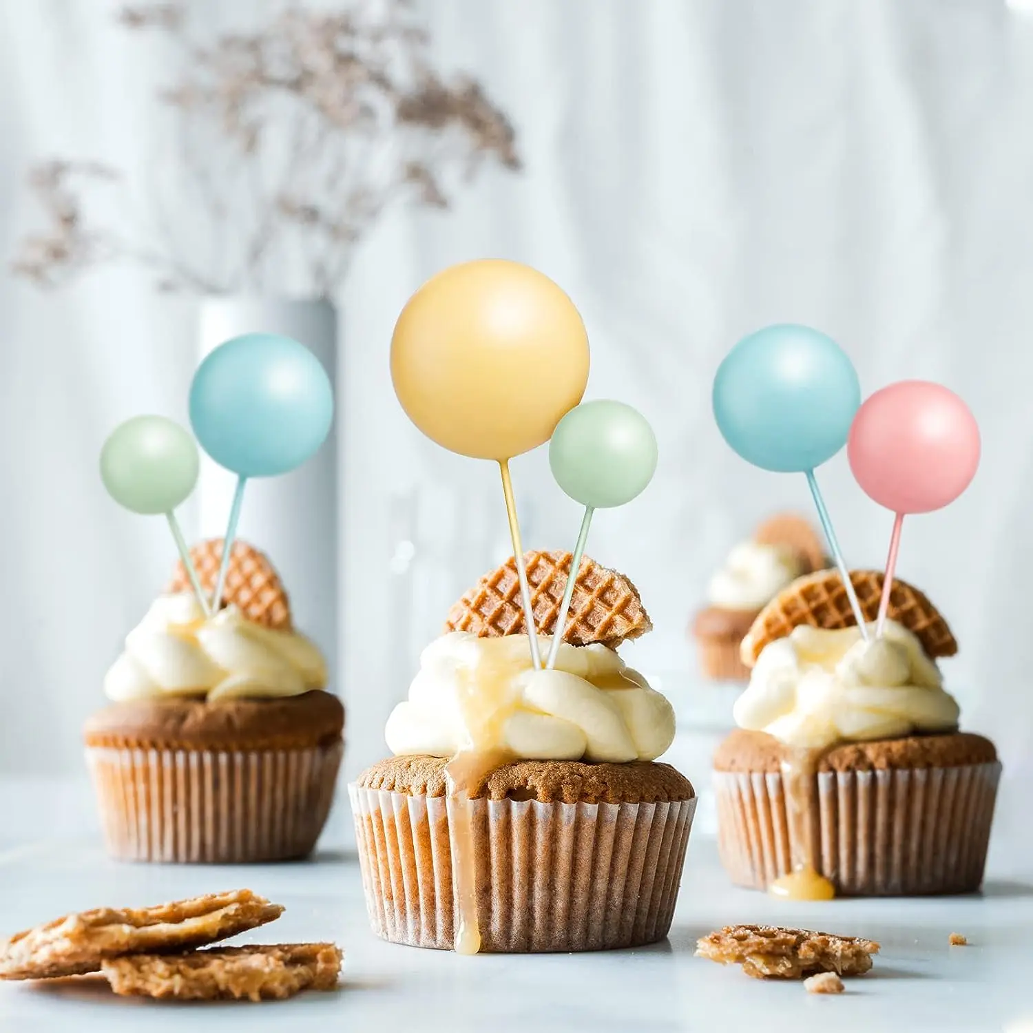 50 Pièces Cupcake Toppers Boules Dorées En Mousse - Inserts DIY Pour Gâteaux, Desserts, Anniversaire - Décoration Pâtisserie Élégante