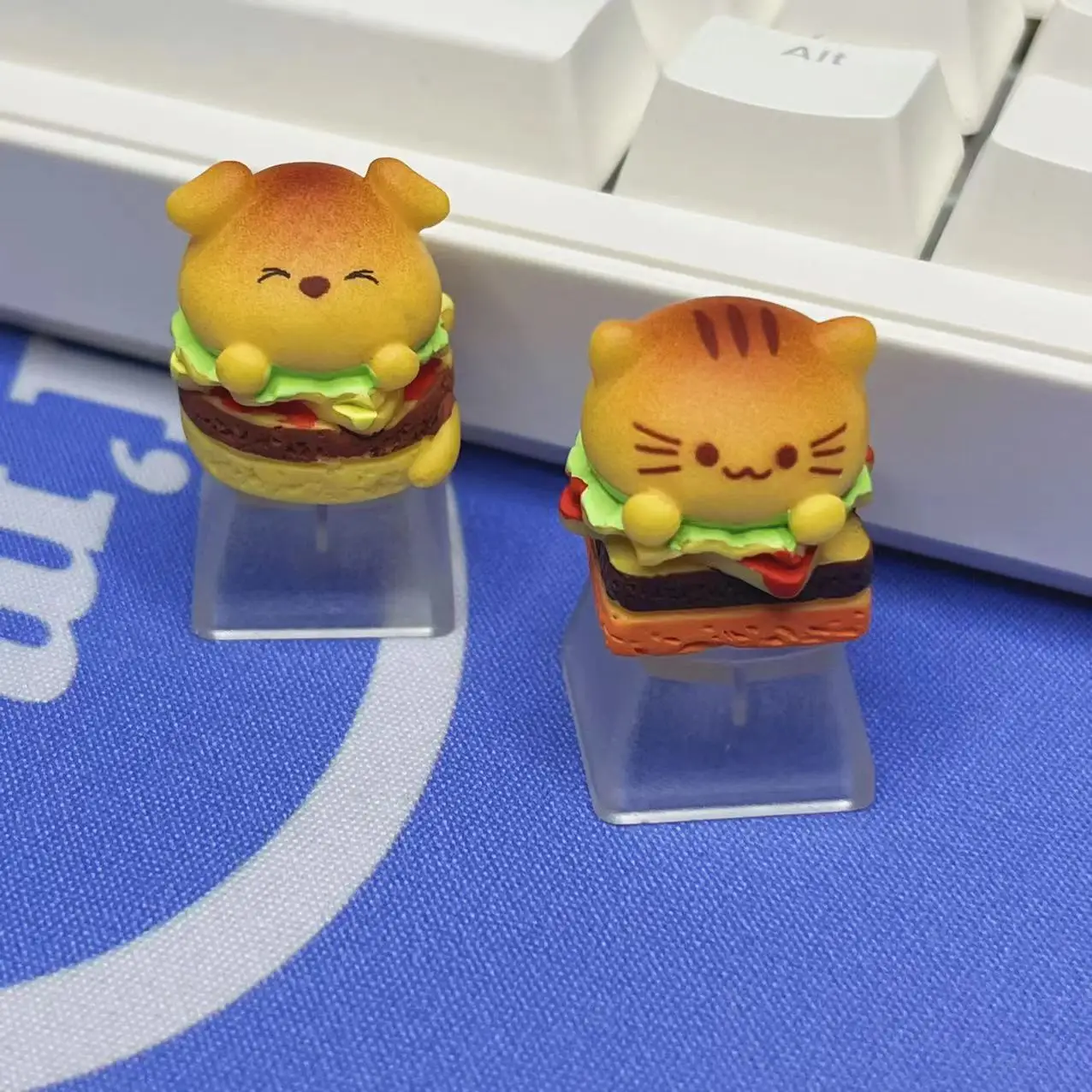 Clavier mécanique transparent de dessin animé, chat mignon, Burger Keycap, accessoires de clavier faits à la main personnalisés, cadeau original