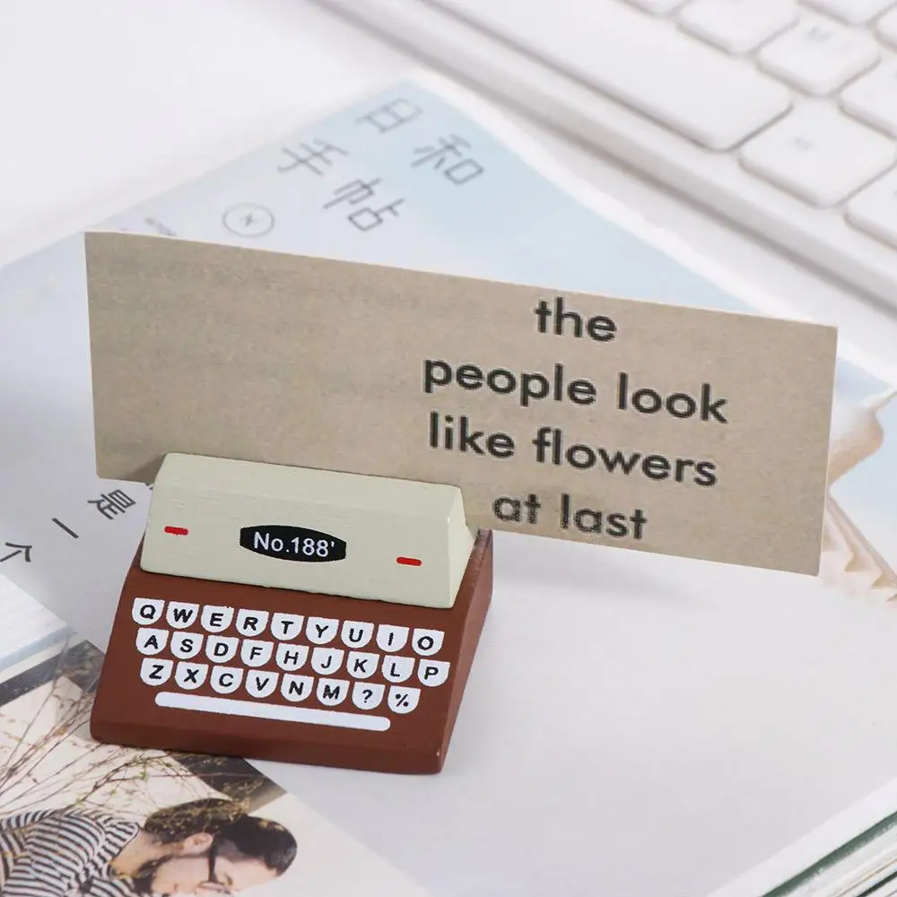 Funny Wood Table Stand Card Holder Note Clip Typewriter Shape Photo Clips Holder Stationery Card Clip Desktop Ornament Office