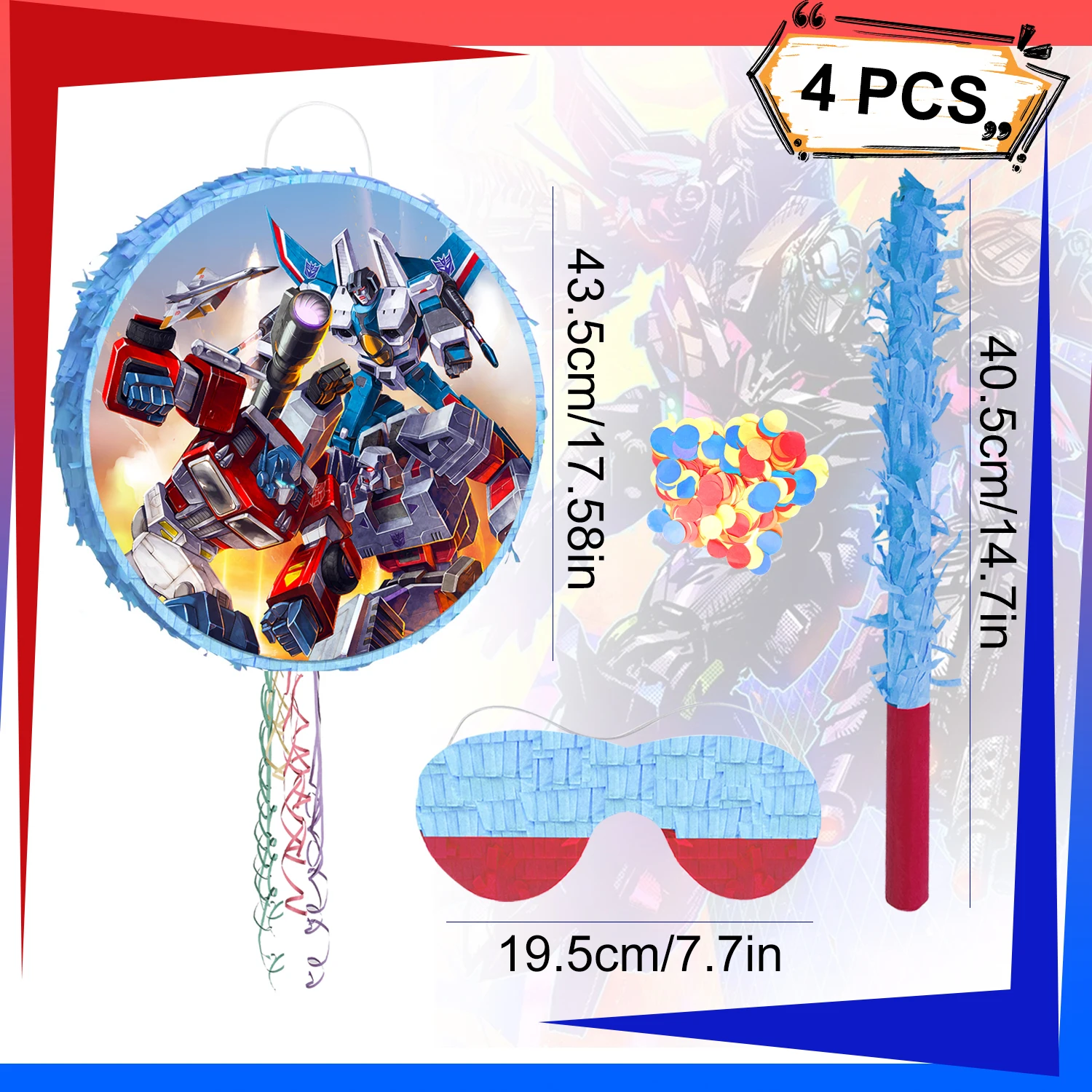 محولات بيناتا مستديرة، 4 قطع مجموعة محولات بيناتا - محولات موضوع بيناتا والمحولات عصا بيناتا للحفلات معصوب العينين وما إلى ذلك