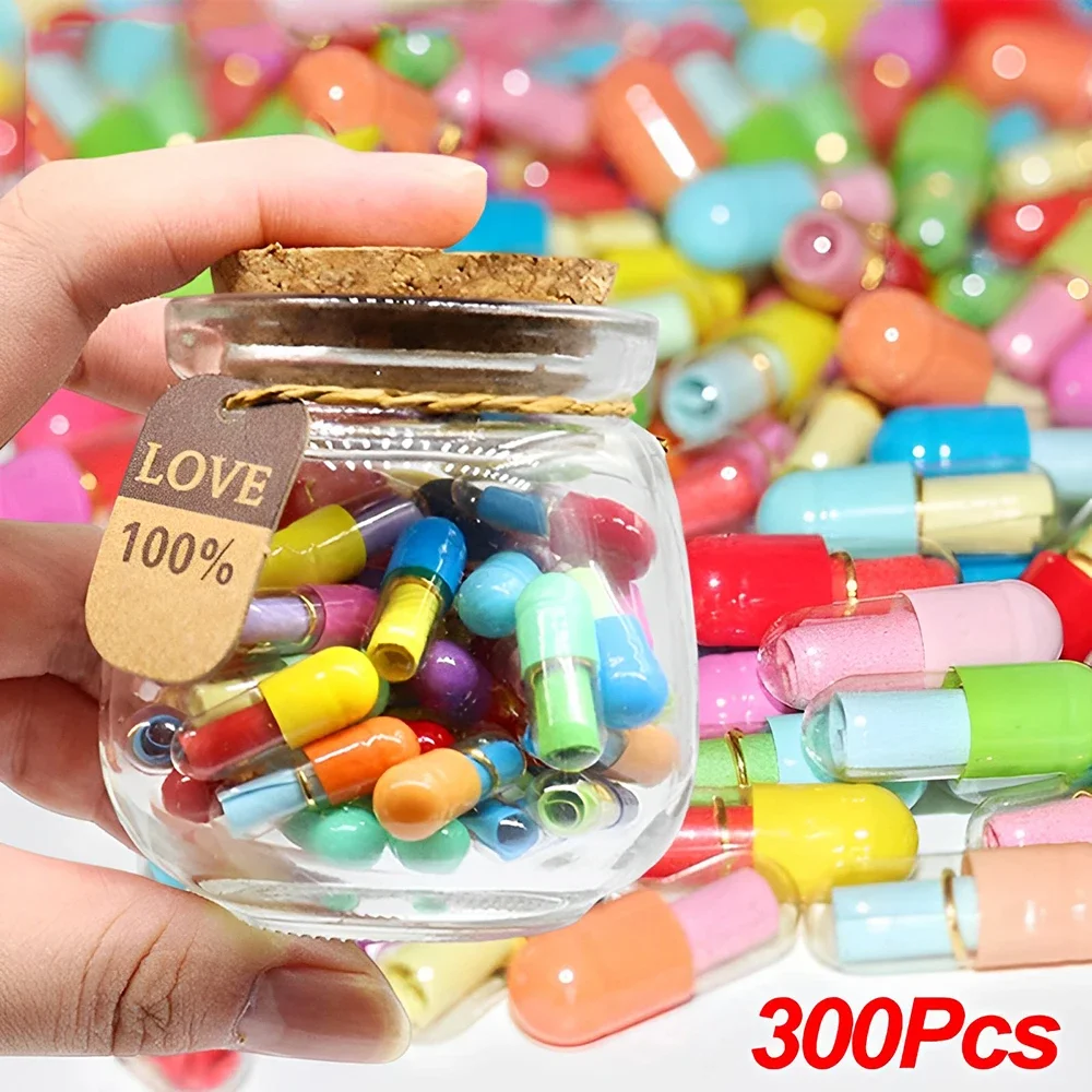 100/300pcs Tiny Love Pill Capsule Letter Message with Roll Paper Notes Envelope Capsules Friendship Love Pill Valentine's Gift