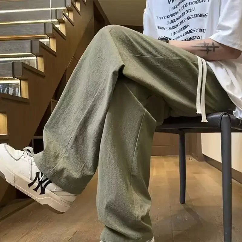 السراويل الرجالية الصيف التجفيف السريع مستقيم الساق سراويل تقليدية للمراهقين العصرية فضفاضة رقيقة الرياضة واسعة الساق السراويل Y2k السراويل