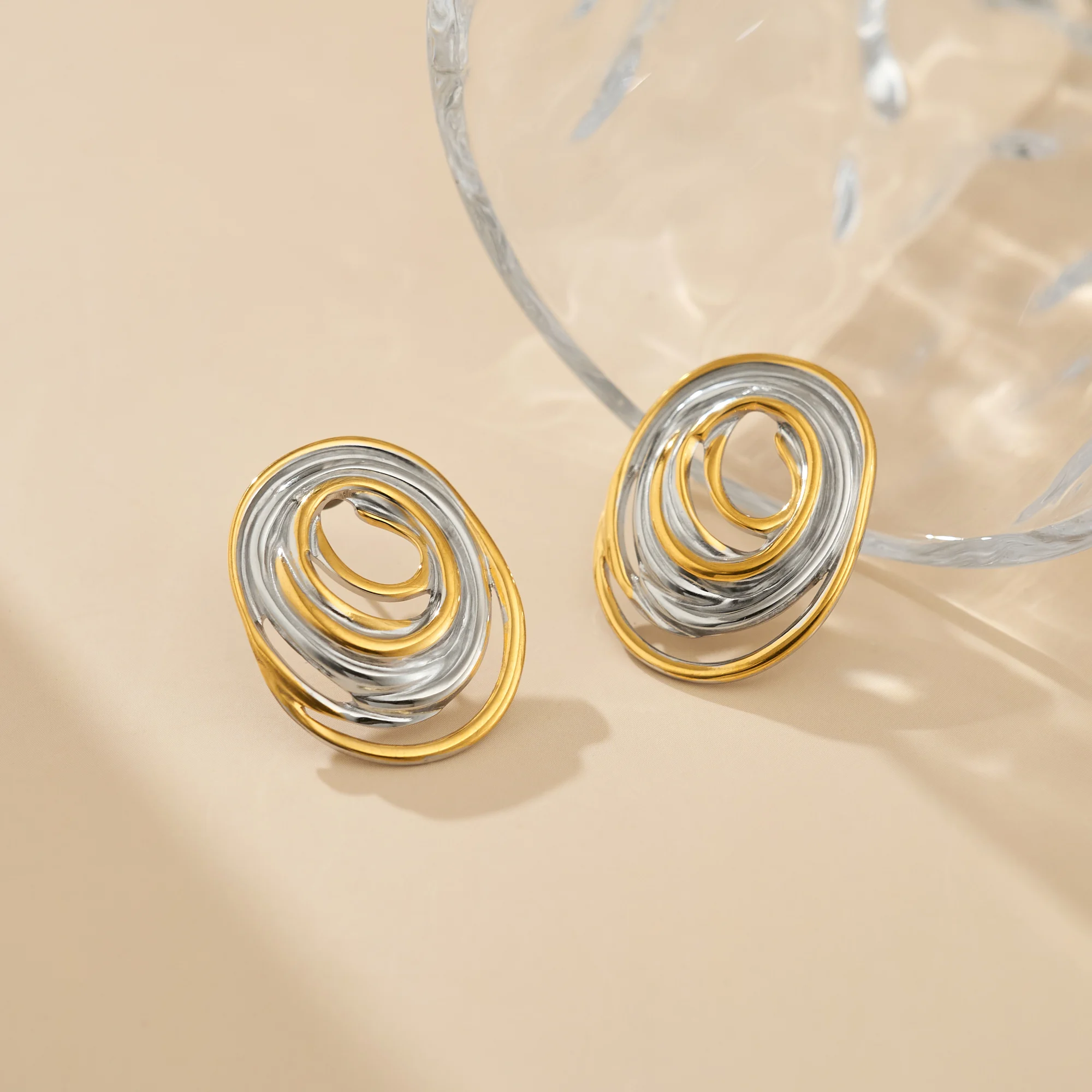 DASEIN 2025 New Stainless Steel Vintage Vortex Abstract Irregular Circle Earrings INS Trendy 18k Pvd Gold Plated Gift For Women