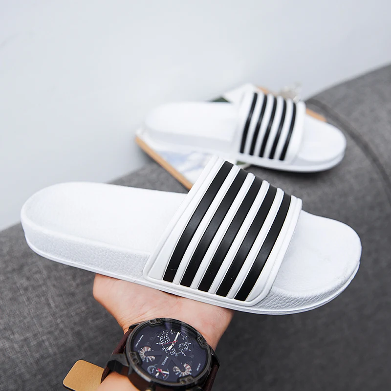 Slippers Brand Men Summer Stripes Pool Slides Couple Casual Slidee Beach Big Size Sandals Mujer Shoes Indoor Bedroom Shoe