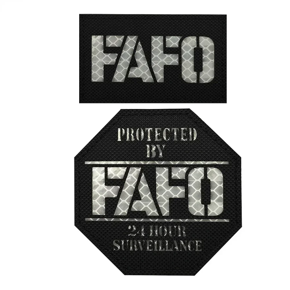 24 Hours SURVEILLANCE FAFO Laser Reflective White Black Fabric FAFO Letter Patch For Clothing Bag Label Applique Miltary Style