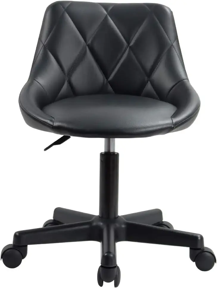 

KKTONER Mid Back PU Leather Height Adjustable Swivel Modern Task Chair Computer Office Home Vanity Chair with Wheels (Black)