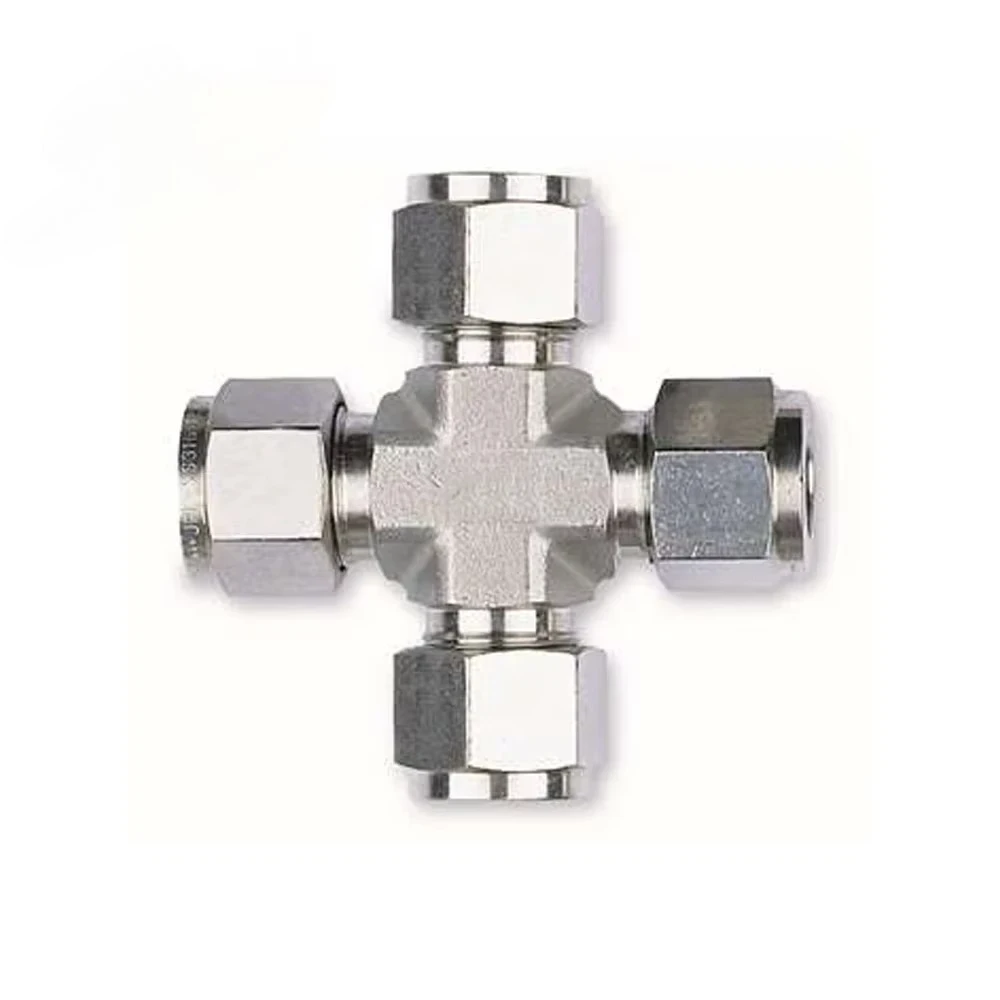 316 SS Instrument Tube Fittings 1/4in 6mm 8mm Ferrule Cross Type Compression 4 Way Union Tube Fittings for Industrial Use