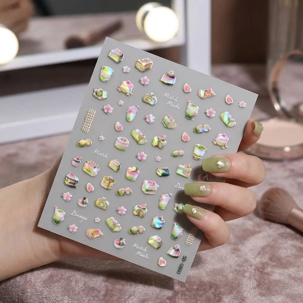 1 unidad de adhesivo 3D para uñas con diseño de postres japoneses (Matcha Mochi, Sakura Dango), estilo dulce y Kawaii, calcomanía deslizante para uñas.