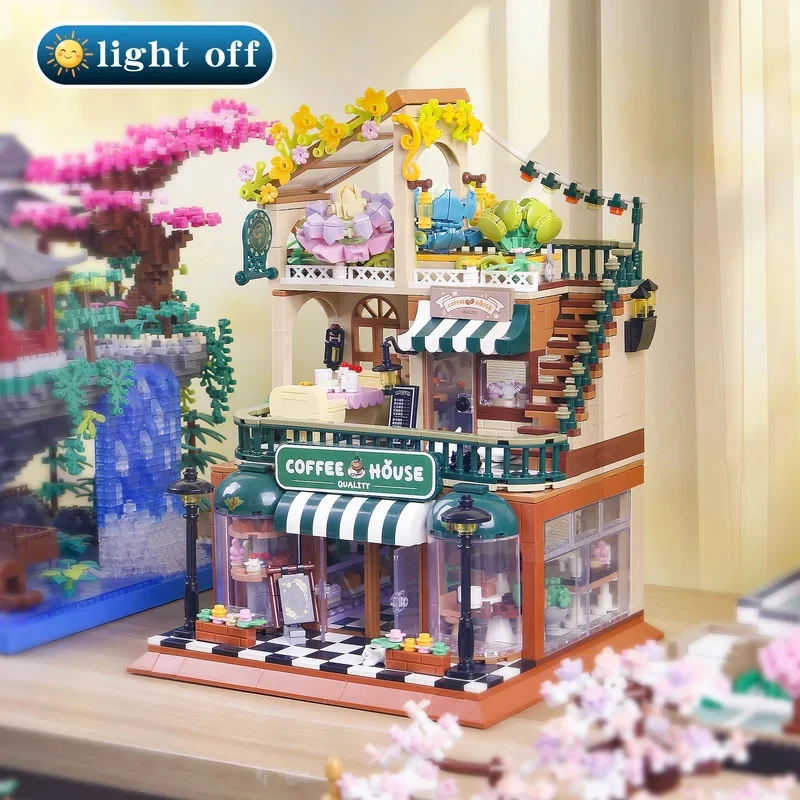 

2026 NEW MOC 1470PCS Cafe City Street View Coffee Shop House Building Blocks With Construction Bricks Toys Kids Children Gift