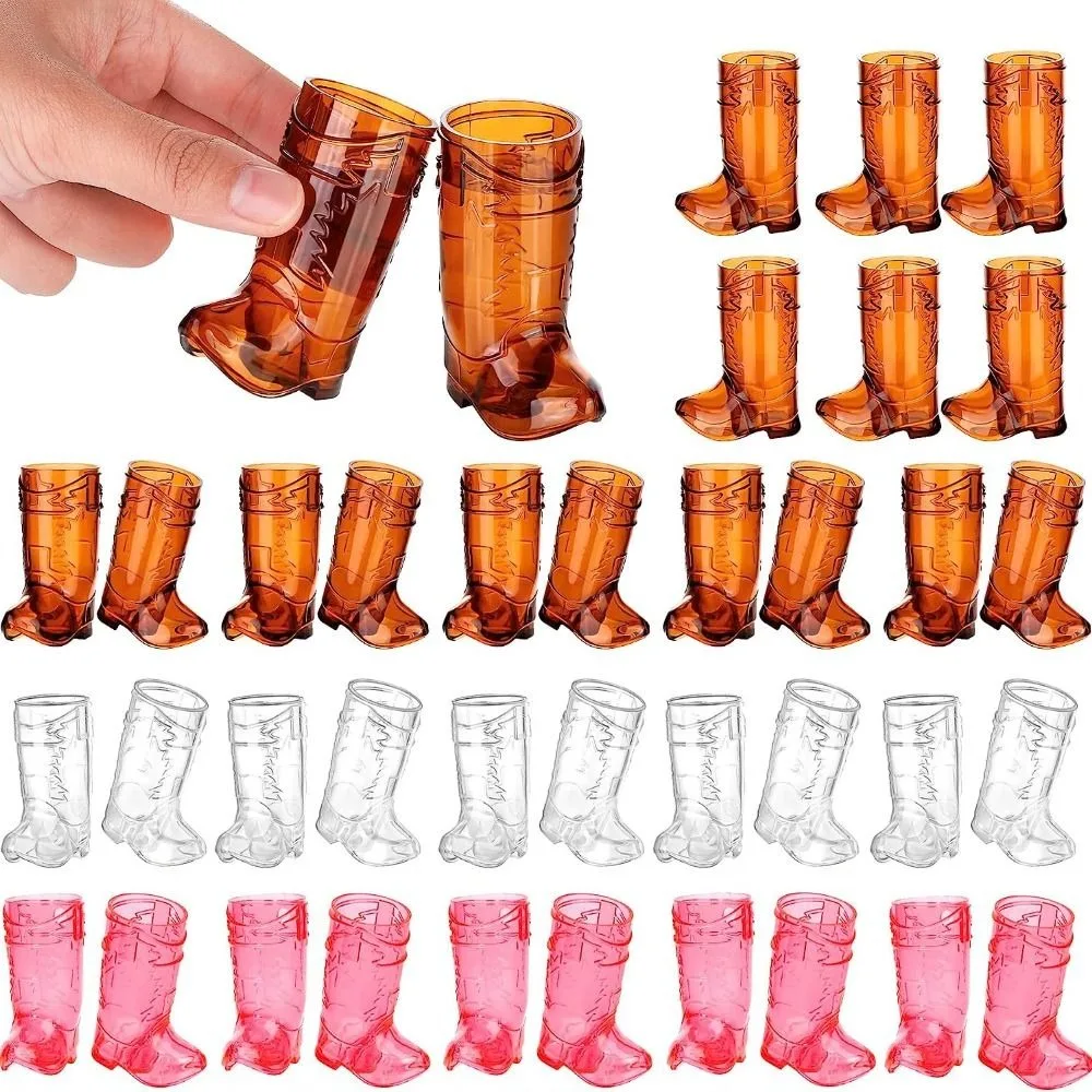 10Pcs Creative 1 Oz Mini Cowboy Boot Glasses Plastic Transparent Shot Glasses Drinking Cups BBQ Party