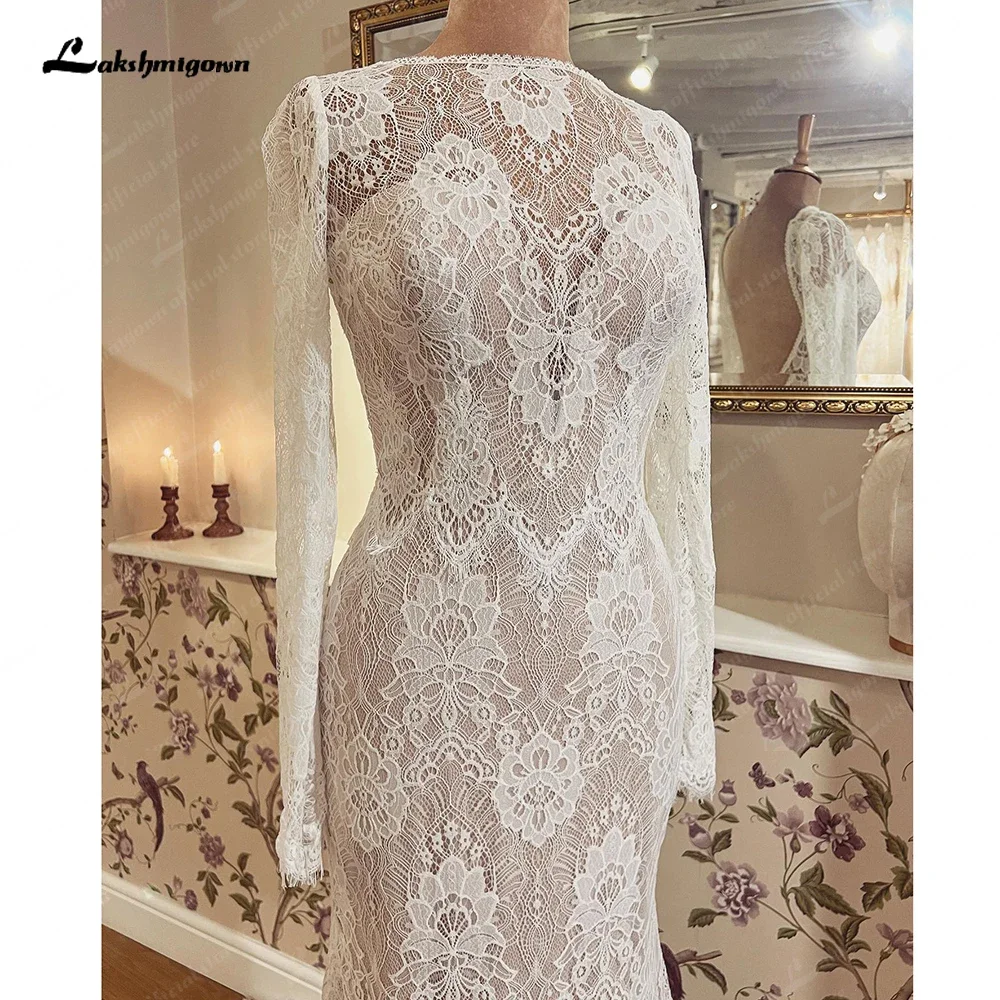 Lakshmigown Lace Boho Mermaid Wedding Dresses 2024 Vintage Long Sleeves Beach Bridal Gowns Party reception Gown abito sposa