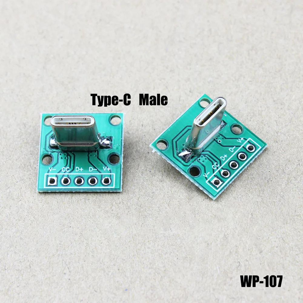 

1pcs Test Board Vertical DIP Type C USB Male Connector Interface 2.54mm PCB Converter Adapter Breakout Board Flat Port WP-107