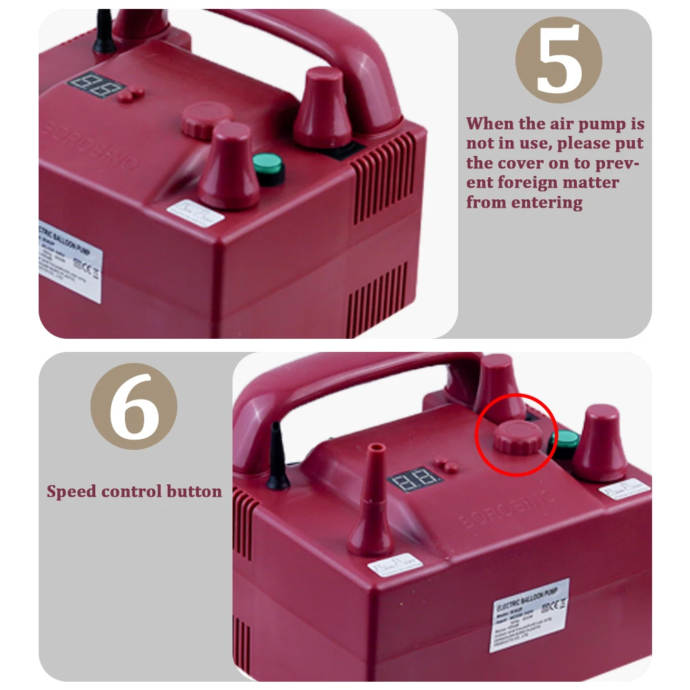 Elektrische Ballongebläsepumpe, rosaroter Ballon-Luftpumpe mit zwei Düsen, 220 V, 800 W, mit 2 Aufblasdüsen zur Dekoration – Detail 4