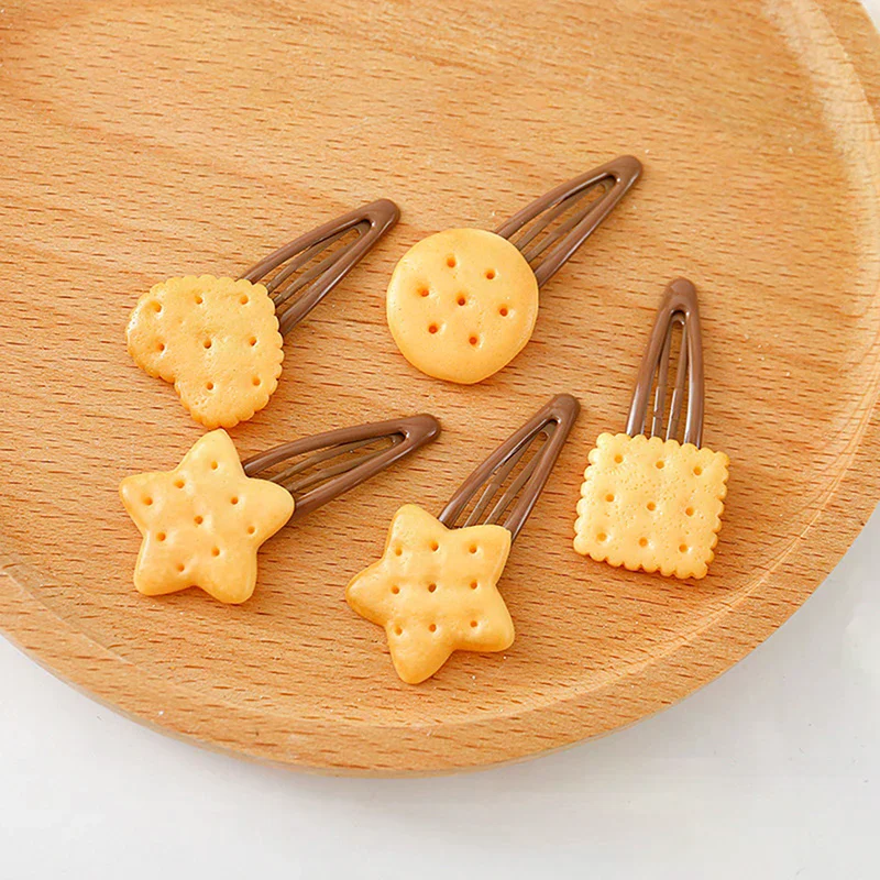 4Pcs Simple Cookie Shape Side Top Hair Clip Creative Girls Cute Biscuit Hairpin Headdress Hair Ornament Hair Accessories