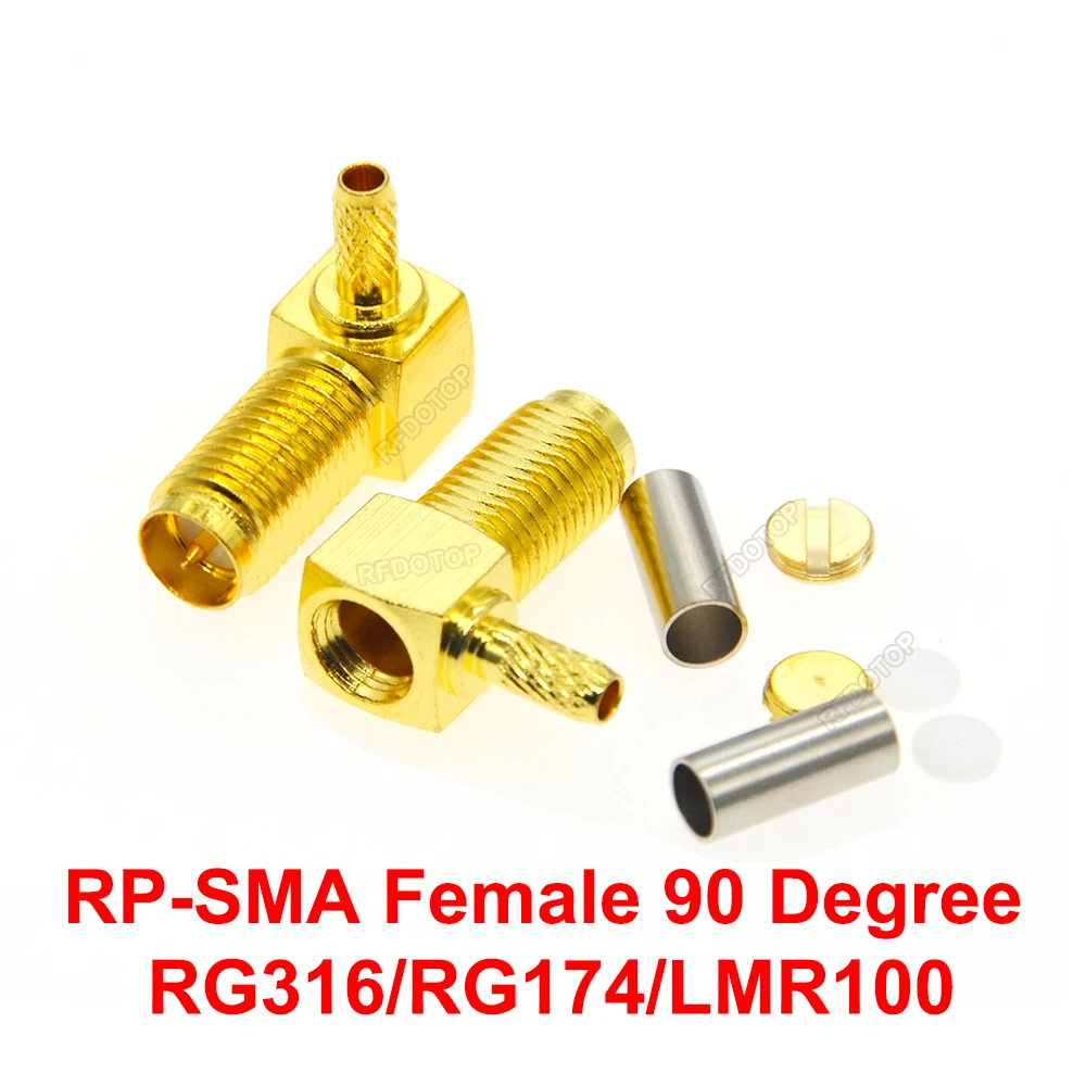 10PCS Right Angle RP-SMA Female Jack Connector Crimp RG174/RG316/LMR100 Cable Gold Plated RPSMA-J 90° RF Connector High Quality