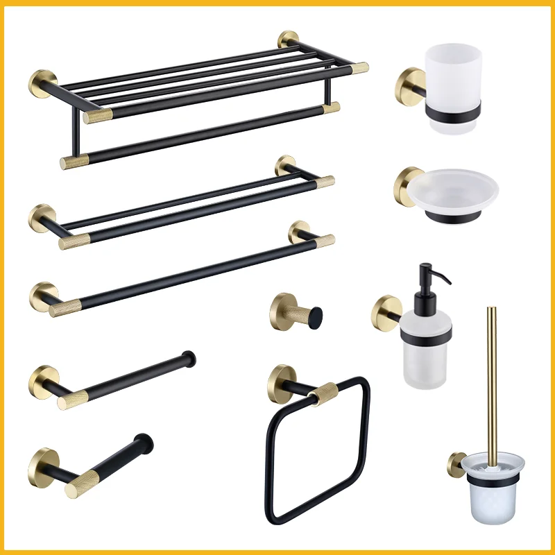 Bathroom Hardware 304 Stainless Steel Brushed Gold Black Towel Rack Toilet Paper Holder Soap Holder Towel Bar Toilet Accessories